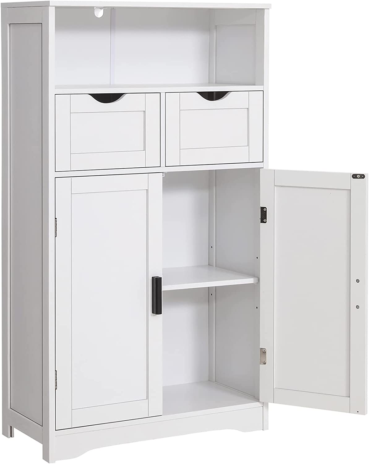 Iwell Large Storage Cabinet, Bathroom Storage Cabinet with 2 Drawers & 2 Shelves, Floor Cabinet for Living Room, Bedroom