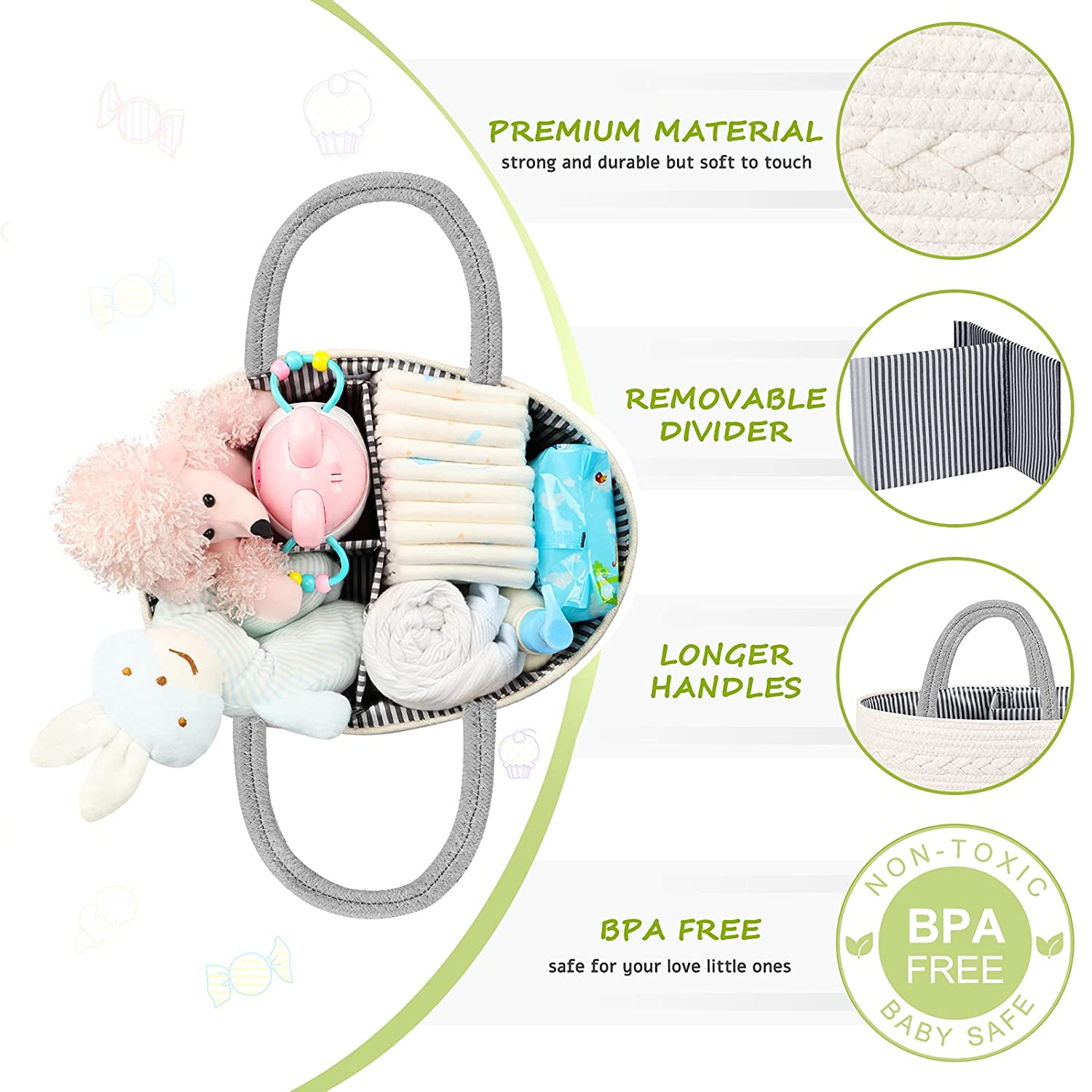 Maliton Diaper Caddy Organizer for Baby Boy- Cotton Rope Diaper Caddy, Diaper Organizer for Changing Table, Nursery Stor