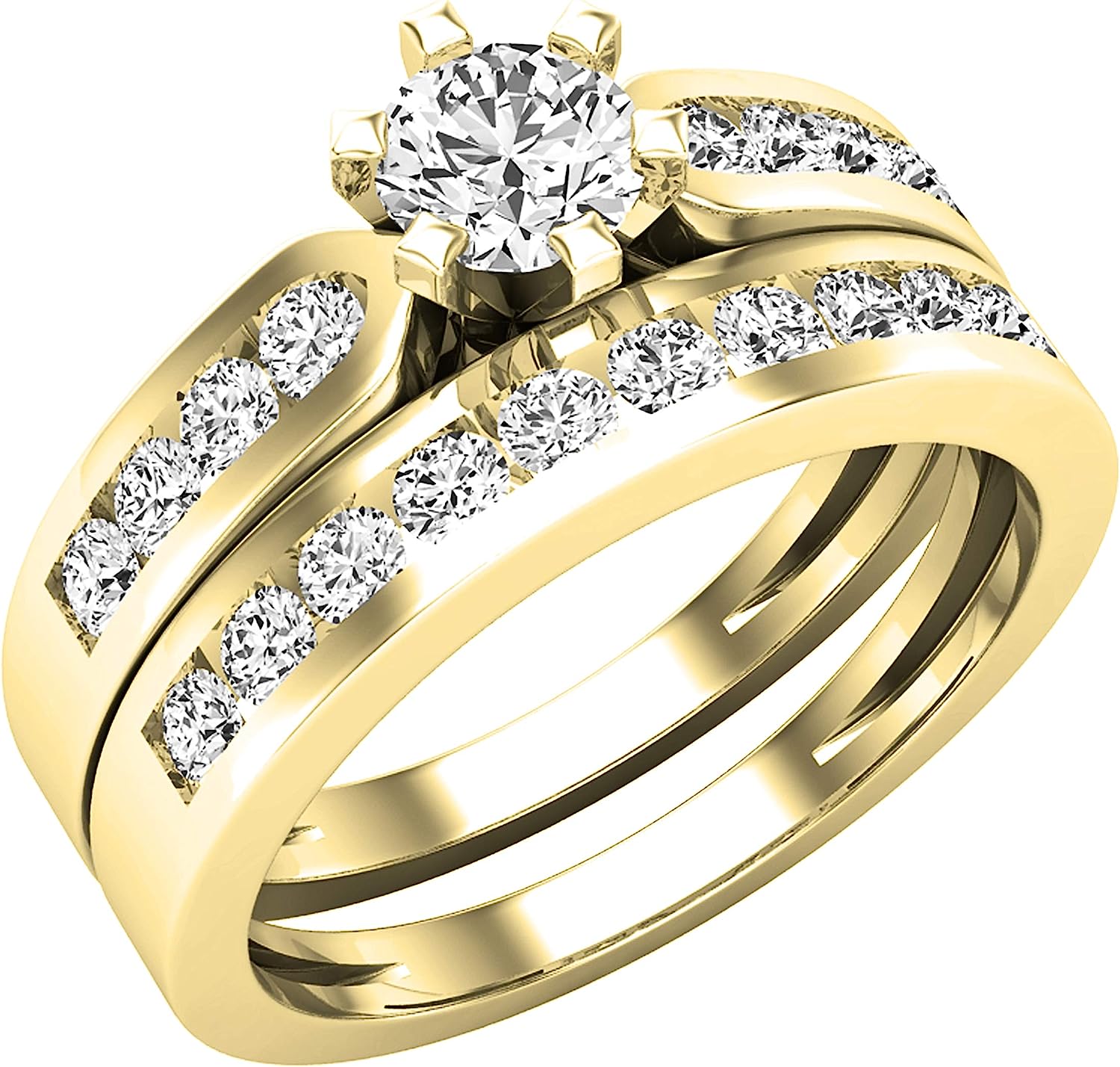 Dazzlingrock Collection Round White Diamond Solitaire Style Tapered Shank Wedding Ring Set for Her (0.95 ctw, Color I-J,