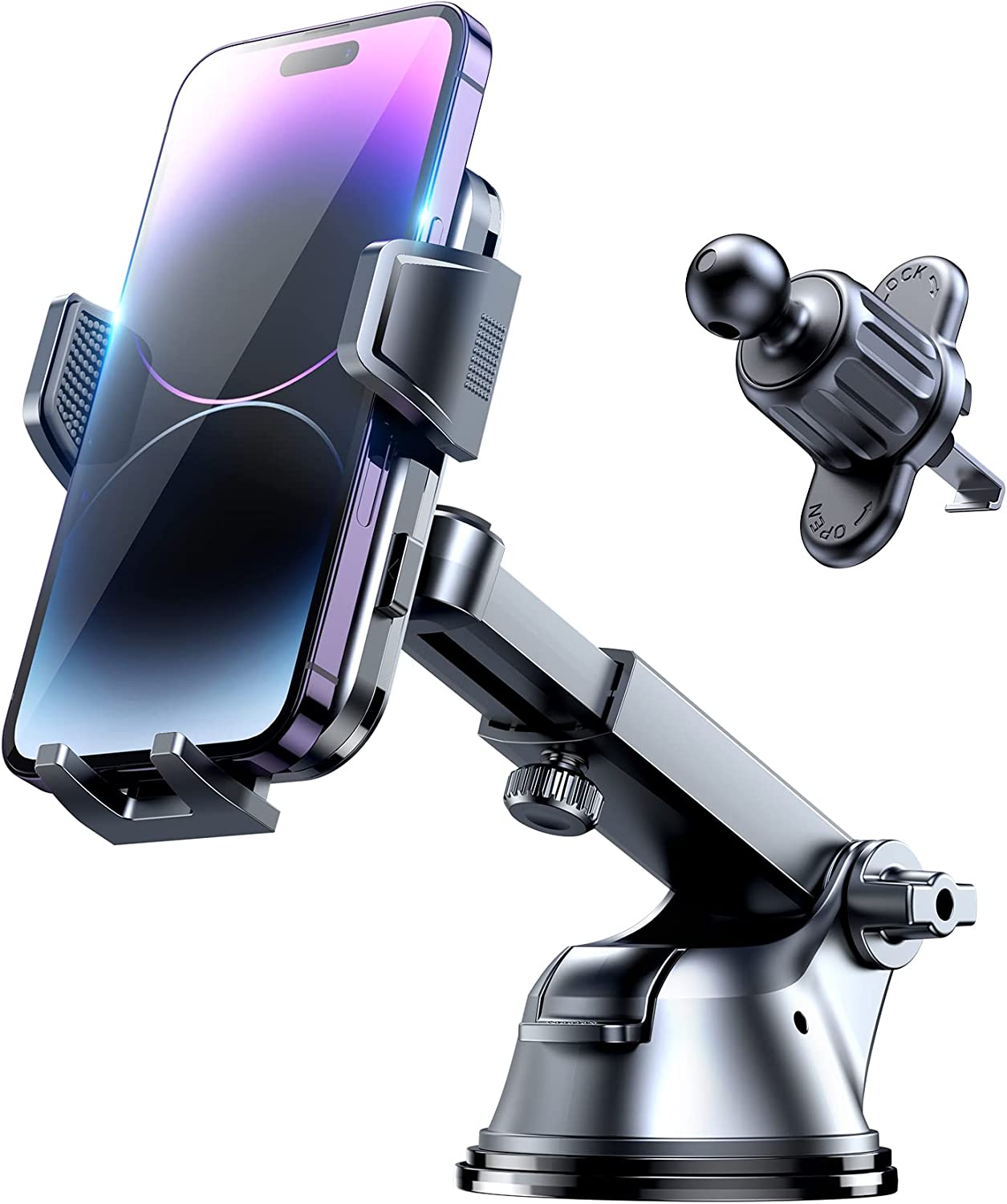 ADIUPUL Car Phone Holder Mount, Phone Mounts for Car 3 in 1 Universal Car Mount, Easy Clamp Hands Free Universal Fit for