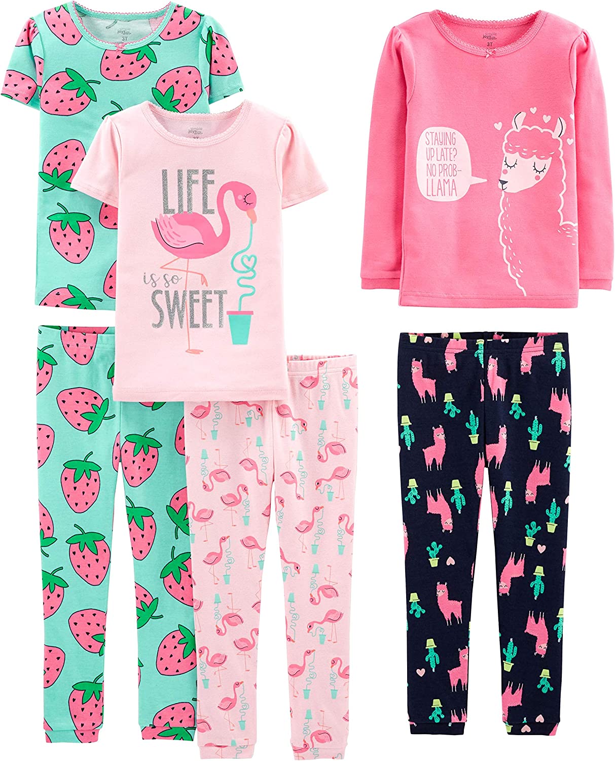 Simple Joys by Carter's Babies, Toddlers, and Girls' 6-Piece Snug-Fit Cotton Pajama Set