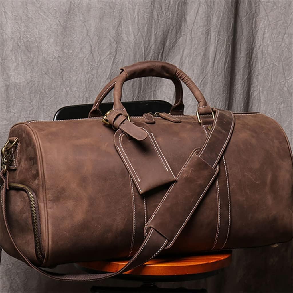 FEER Men's Genuine Leather Travel Bag Vintage Large Capacity Single Shoulder Messenger Hand Luggage Bag for 15 Inch Lapt