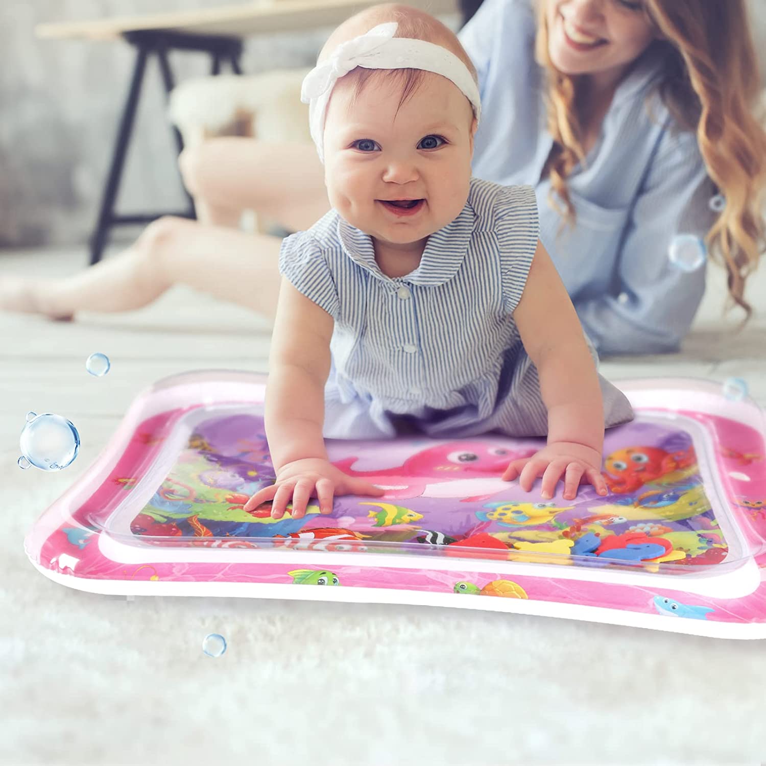 Hitituto Inflatable Tummy Time Mat Premium Baby Water Play Mat Fun Activity Center for Baby's Stimulation Growth and Sen
