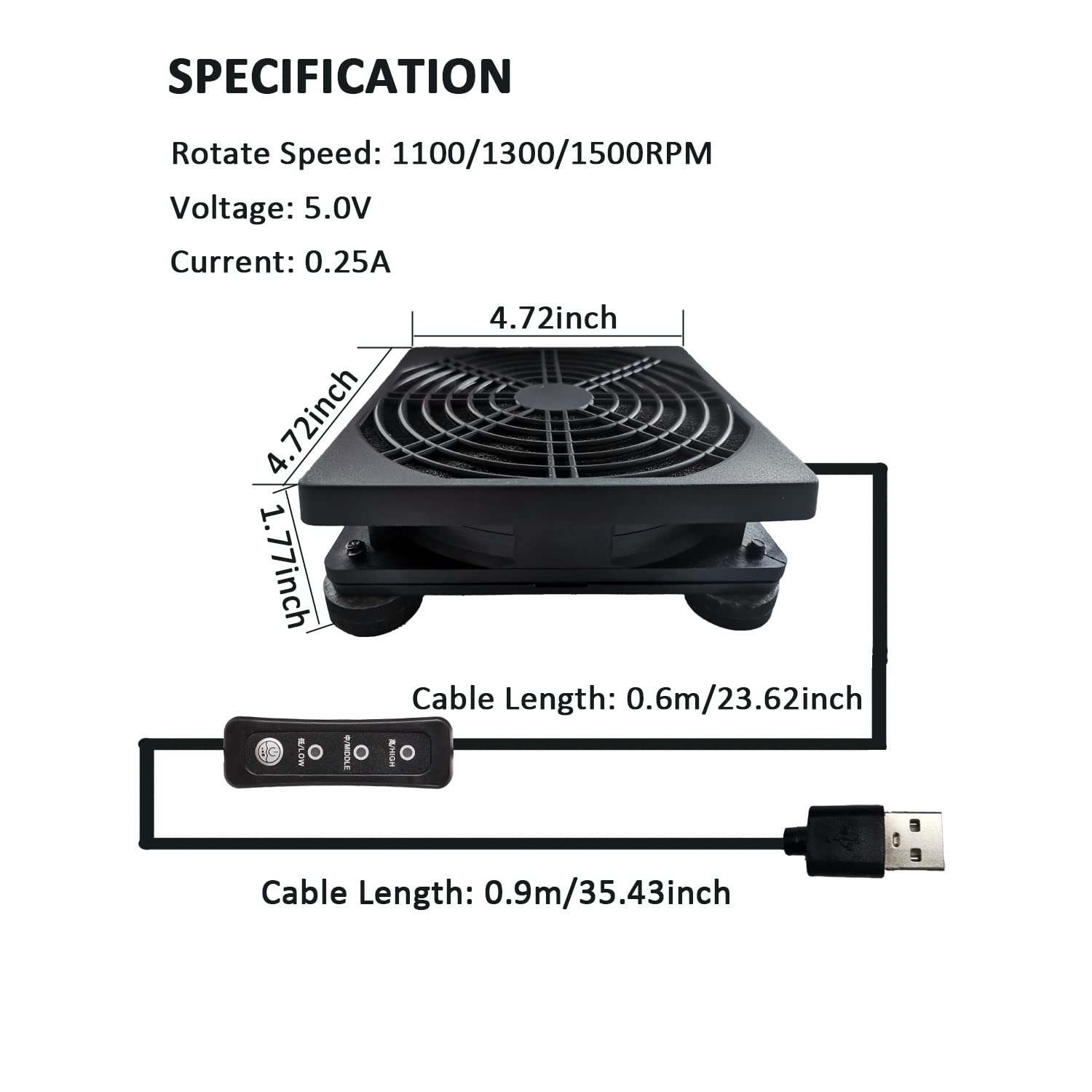 Upgraded 120mm 5V USB Powered PC Router Fan with Speed Controller High Airflow Cooling Fan for Router Modem Receiver DVR