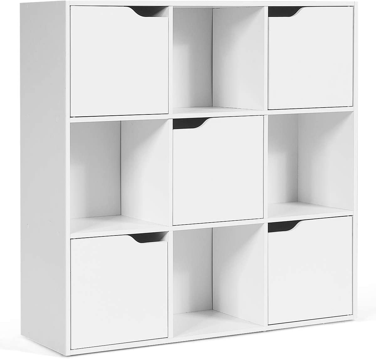 Giantex 9-Cube Storage Organizer， Storage Cabinet with 4 Open Cubes and 5 Cabinets， Free Standing Wooden Cubby Bookcase，
