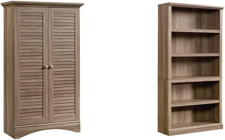 Sauder Harbor View Storage Cabinet， L: 35.43" x W: 16.73" x H: 61.02"， Antiqued White Finish