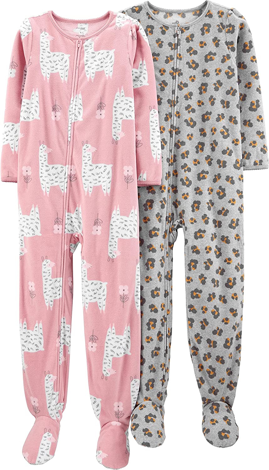 Simple Joys by Carter's Babies, Toddlers, and Girls' Loose-Fit Fleece Footed Pajamas, Pack of 2