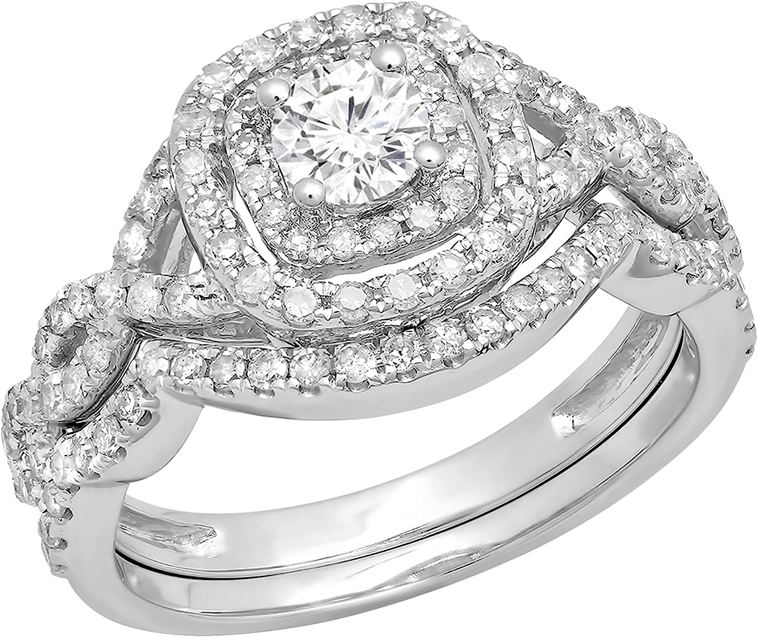 Dazzlingrock Collection Round White Diamond Cushion Bridal Halo Engagement Ring Set (1 ctw, Color I-J, Clarity I1-I3) in
