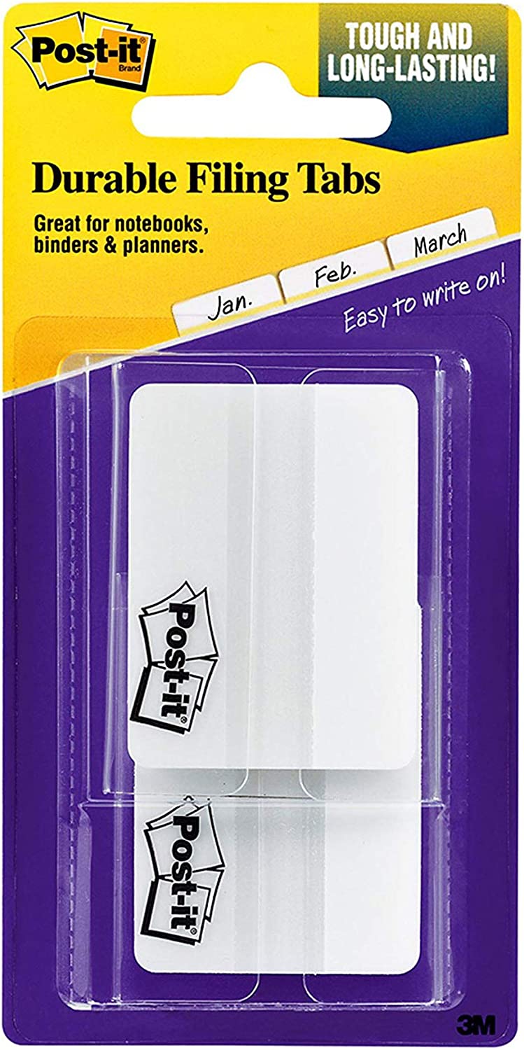 Post-it Tabs, 2 in, Solid, White, 25 Tabs/On-The-Go Dispenser, 2 Dispensers/Pack (686F-50WH)