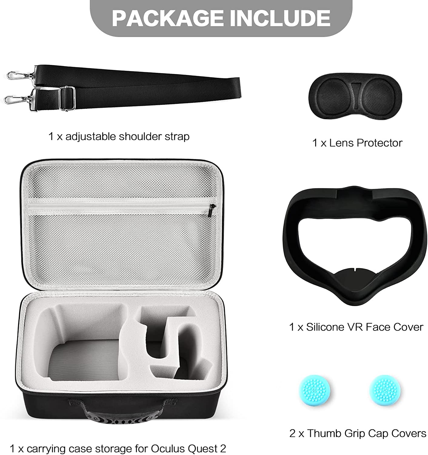 Hard Carrying Case for Meta/ for Oculus Quest 2 All-in-One VR Gaming Headset and Touch Controllers， Portable Travel Cove