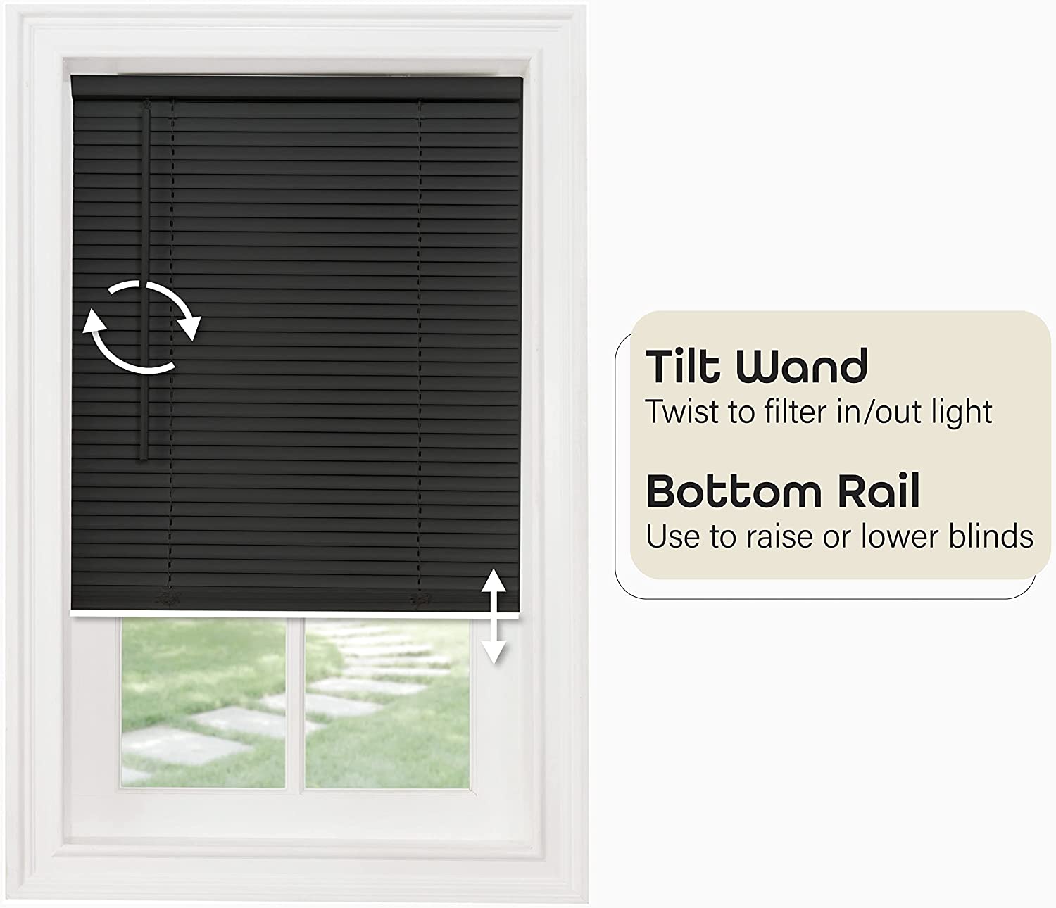 Cordless Light Filtering Mini Blind - 25 Inch Length, 64 Inch Height, 1" Slat Size - Pearl White - Cordless GII Mornings
