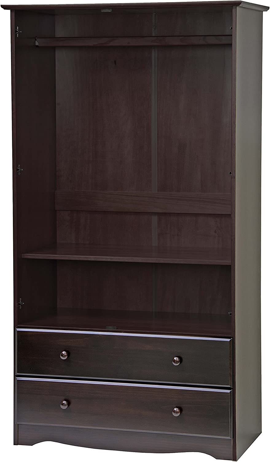 Palace Imports 100% Solid Wood Smart Wardrobe/Armoire/Closet， Java Color， 40" W x 72" H x 21" D， 1 Clothing