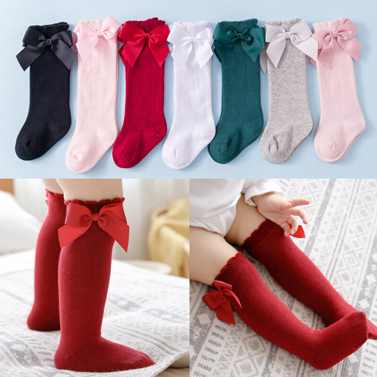 Baby Toddler Girl Knee High Long Socks Cotton Princess Bowknot Tights Stockings